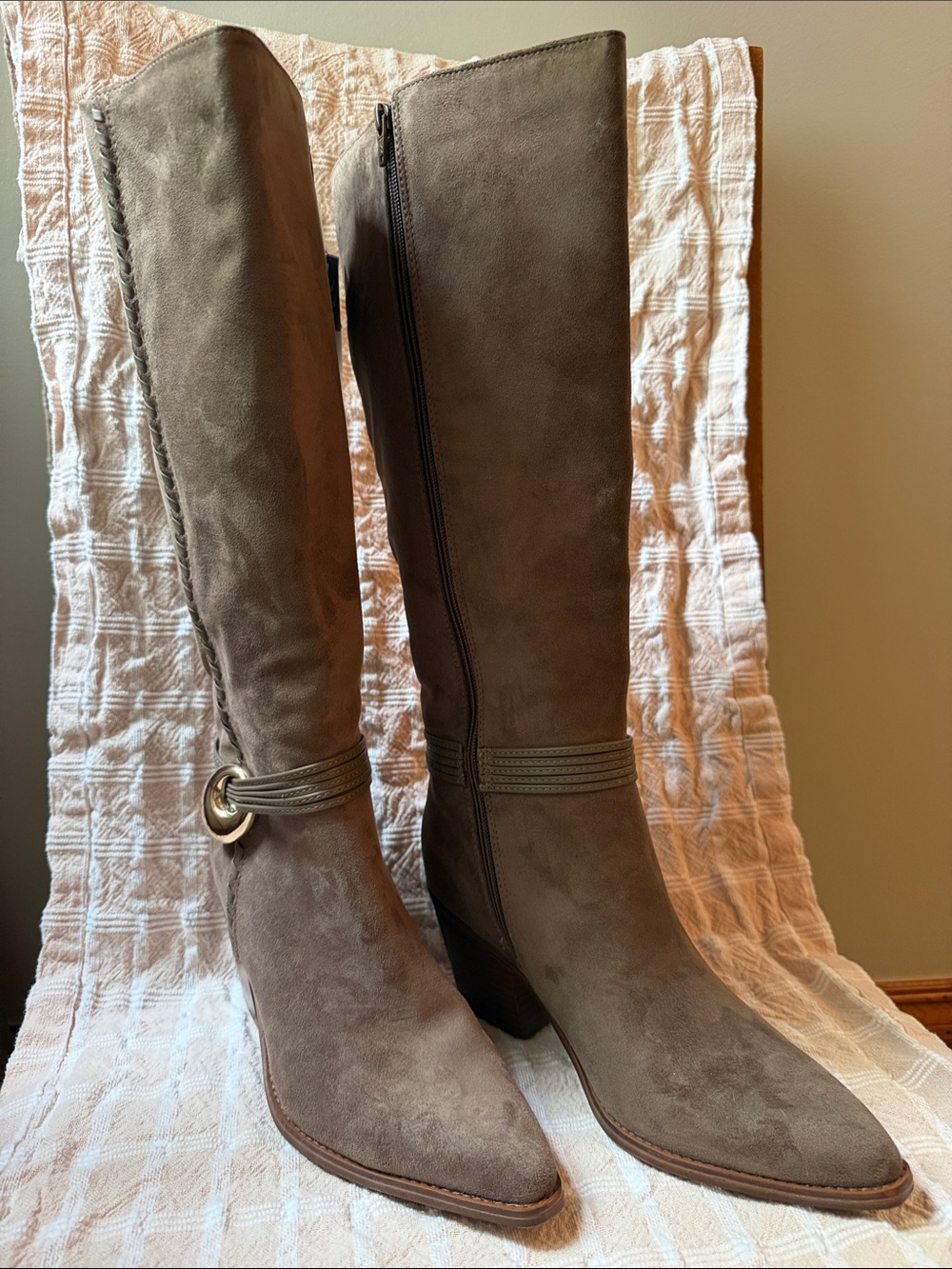 Universal Thread Taupe Knee-High Suede Heeled Boots